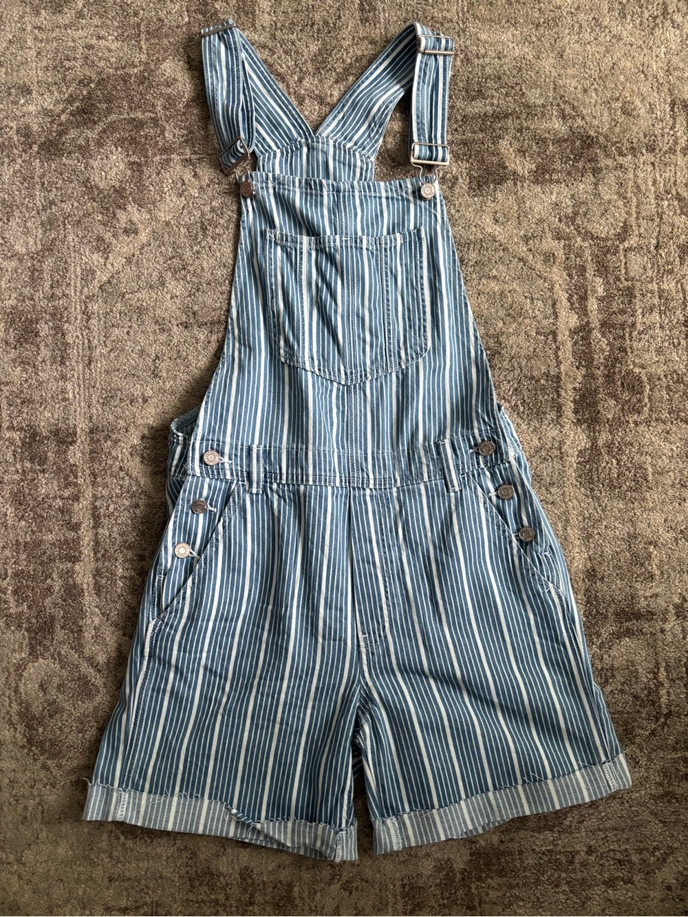 GAP Blue and White Striped Denim Short Overalls